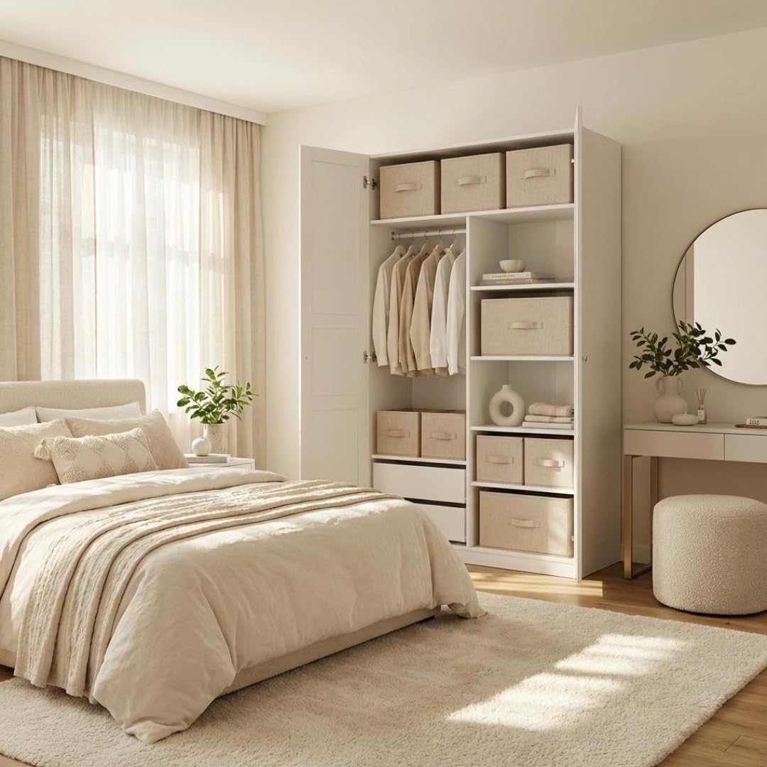 Aufbewahrungsbox Stoff 3er Set XXL – Organizer mit Griffen – Baumwolle & Leinen – Aufbewahrungskorb – faltbar für stilvolle Ordnung im Zuhause – Beige