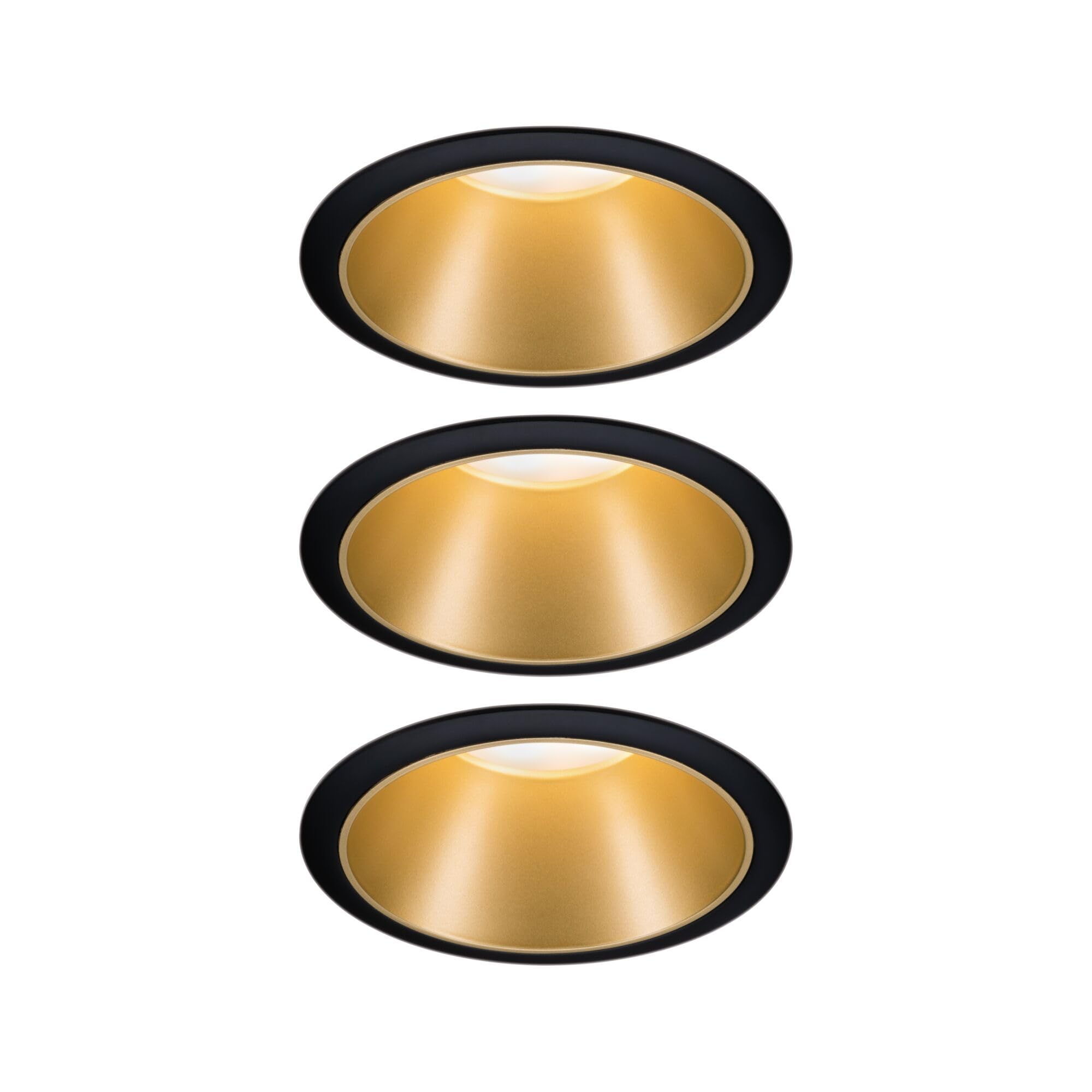 Paulmann 93404 LED Cole rond incl. 3x6 watts gradable projecteurs Noir, Doré mat Lampe encastrée plastique, Alu zinc spot pour plafond 2700 K, Matière, 19.5 W, 3er-Set