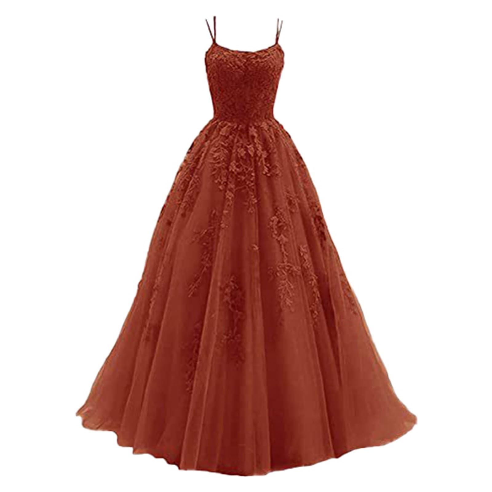 Elegante Vestido Largo de Noche para Mujer con Detalles de Encaje y Tul en Tirantes para Eventos Formales