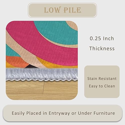 Miniatura 5 de Alfombra abstracta colorida de 2 x 3 pulgadas, lavable con rayas onduladas para entrada, dormitorio, cocina, alfombra retro de los años 70 para