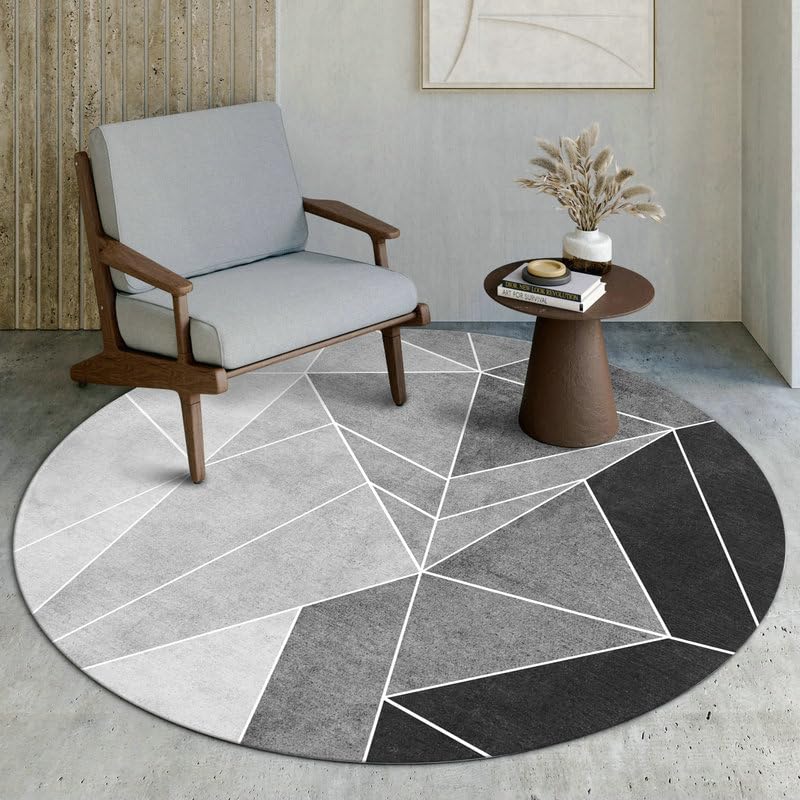 Tapis rond gris noir Ø 160 cm en microfibre lavable pour chambre