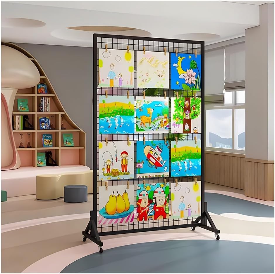 Mobile Storage Rack Freestanding Display Rack Tool Pegboard Garage,Mobile Gridwall Display Stand with Wheels Metal Mesh Storage Rack Freestanding Retail Rack with 20 Hooks for Trade Shows &