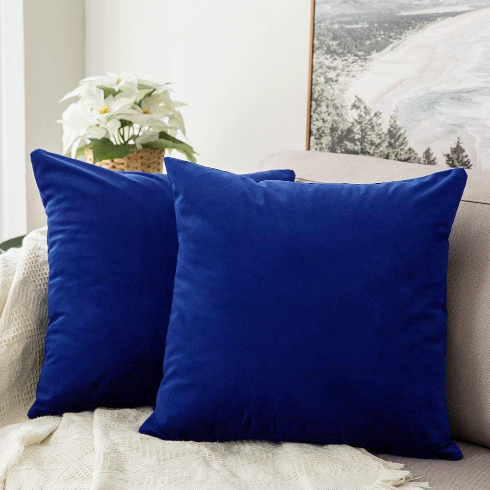 Khooti Two-Sided Washable Velvet Pillow Cover - 16 x 16 Inches / 40 x 40 cm - Pack of 2 - Royal Blue - Soft Pillow Covers Cushion Covers Case for Sofa Bedroom Livingroom Chair Car, Cushion Cover
