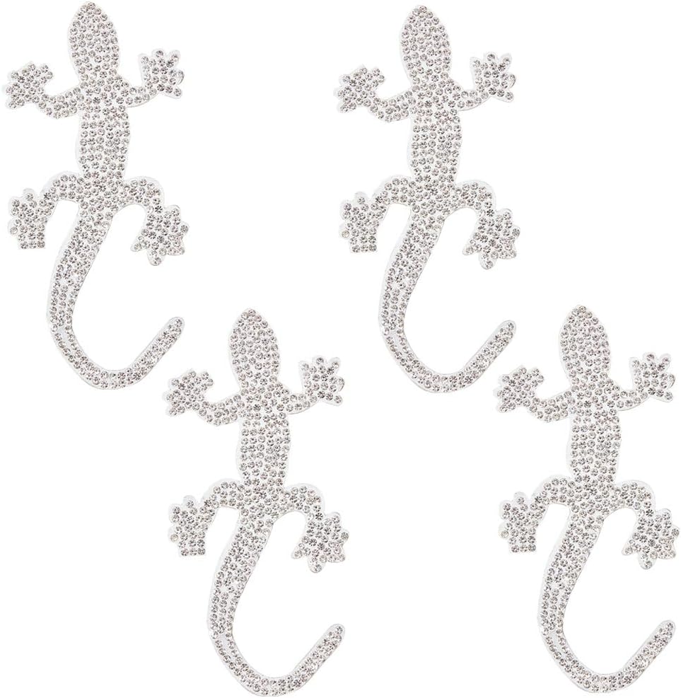 GORGECRAFT 4 Inch 4Pcs Crystal Car Stickers Bling Rhinestone Decal Gecko Decals for Cars Self Adhesive Appliques Shiny Badge Sticker Glitter Automotive Exterior Accessories for Window Laptops Decor