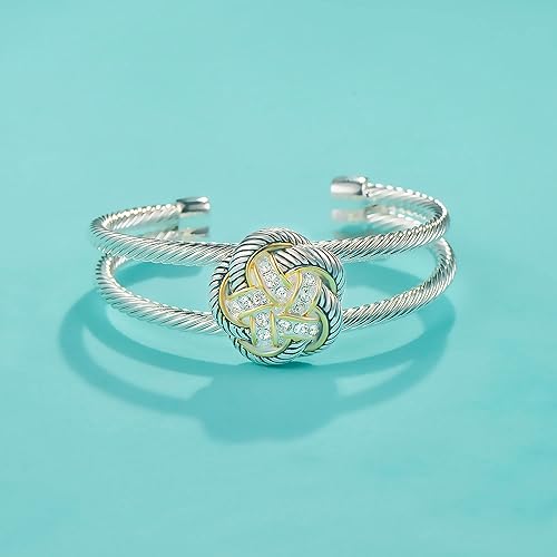 Miniatura 2 de UNY JEWEL Las joyas hacen una declaración con nuestro brazalete abierto abierto de doble alambre trenzado de dos tonos de alambre y flores es un