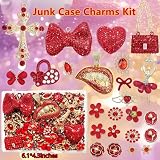 Junk Case Charms Kit,Red Junks Phone Cases,Large Charm Kit with 3D Rhinestone Cool teeth / lips / Bows / Chain Bags / Cross,Gold Bedazzling Kits Can Be Used in DIY Phone Case Designs,Big Charms for Customizing DIY Cases,Flatback Rhinestone for Customizing DIY Craft Accessories