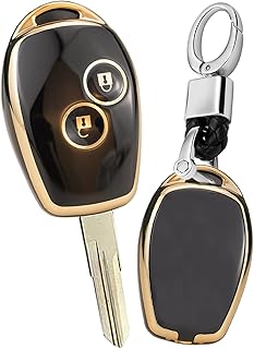 TECART Soft TPU Key Case Fit for Renault Megane Duster Key Fob Cover Keychain Accessories Protector 2 Button Black