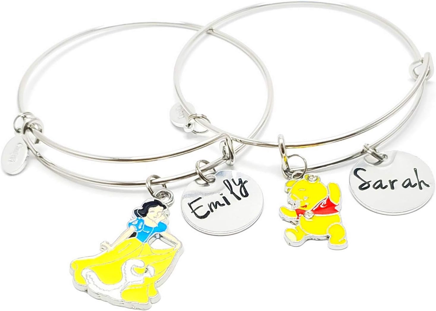 Winnie the Pooh cinderella Christmas dress body bear Charm Bangle, Expandable Stainless Steel Jewelry, Personalized Bracelet Customized Hand Stamped Name Charm, Gift custom Gold Silver