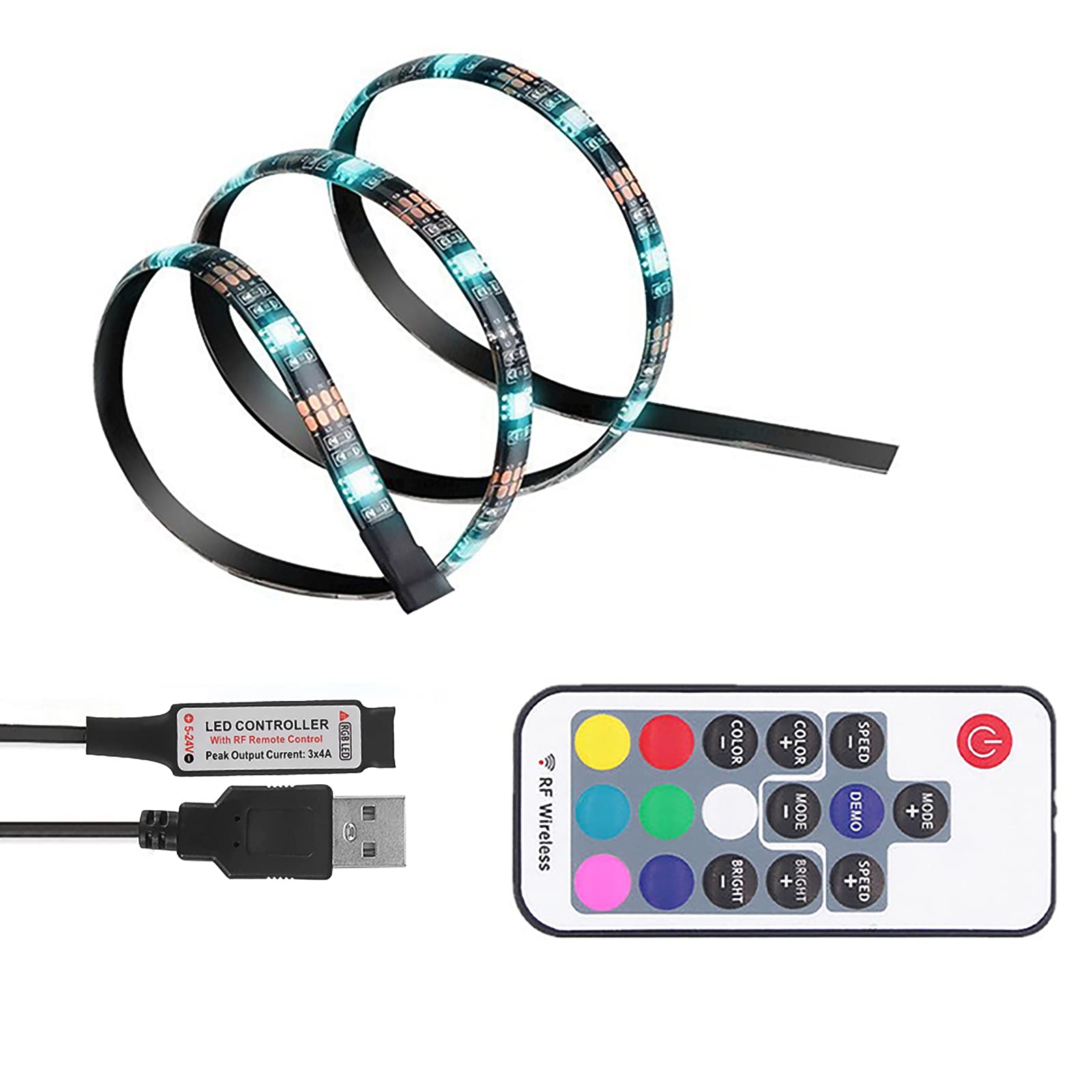 Lemonbest 2m 6.5ft 60leds Resin Flexible Color Changing USB LED Strip Lights RGB 5050smd 5V Waterproof with 17-Key RF Remote Controller