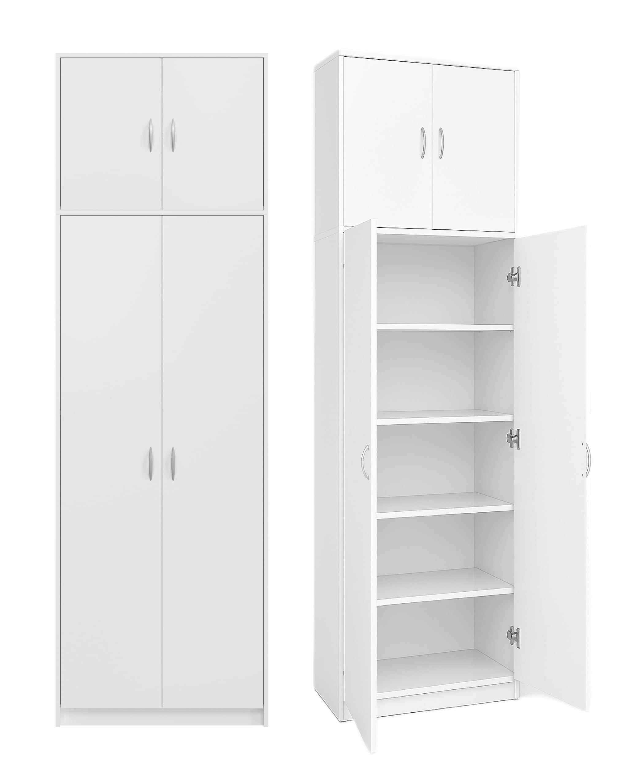 Armadietto alto da ufficio Armadietto multiuso, con 4 ante e 7 scomparti, 235 x 74 x 35 cm (Bianco)