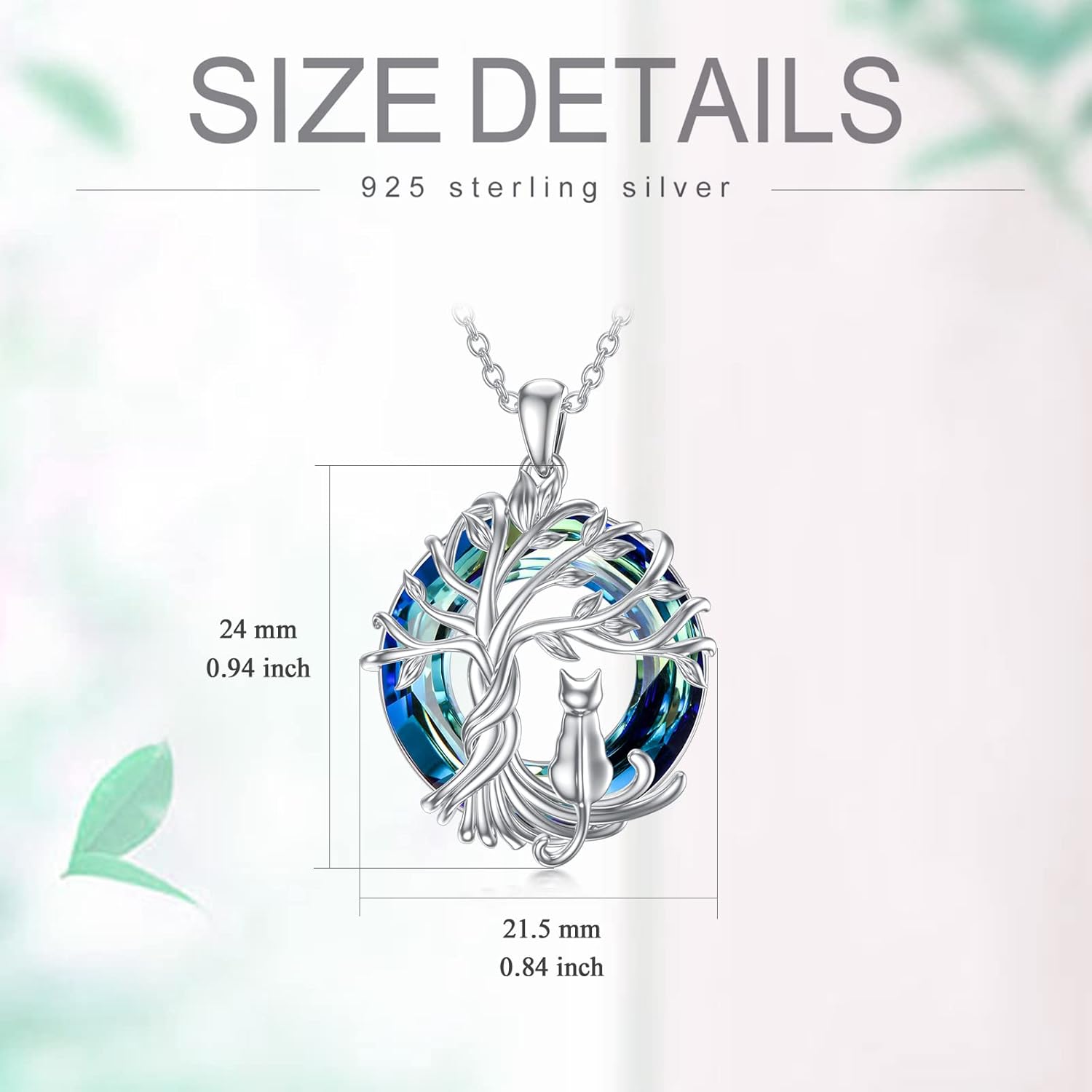 TOUPOP Cat Gifts for Cat Lovers Sterling Silver Cute Cats Tree of Life Pendant Necklace with Blue Circle Crystal Birthday Christmas Jewelry Gifts for Women - Image 5