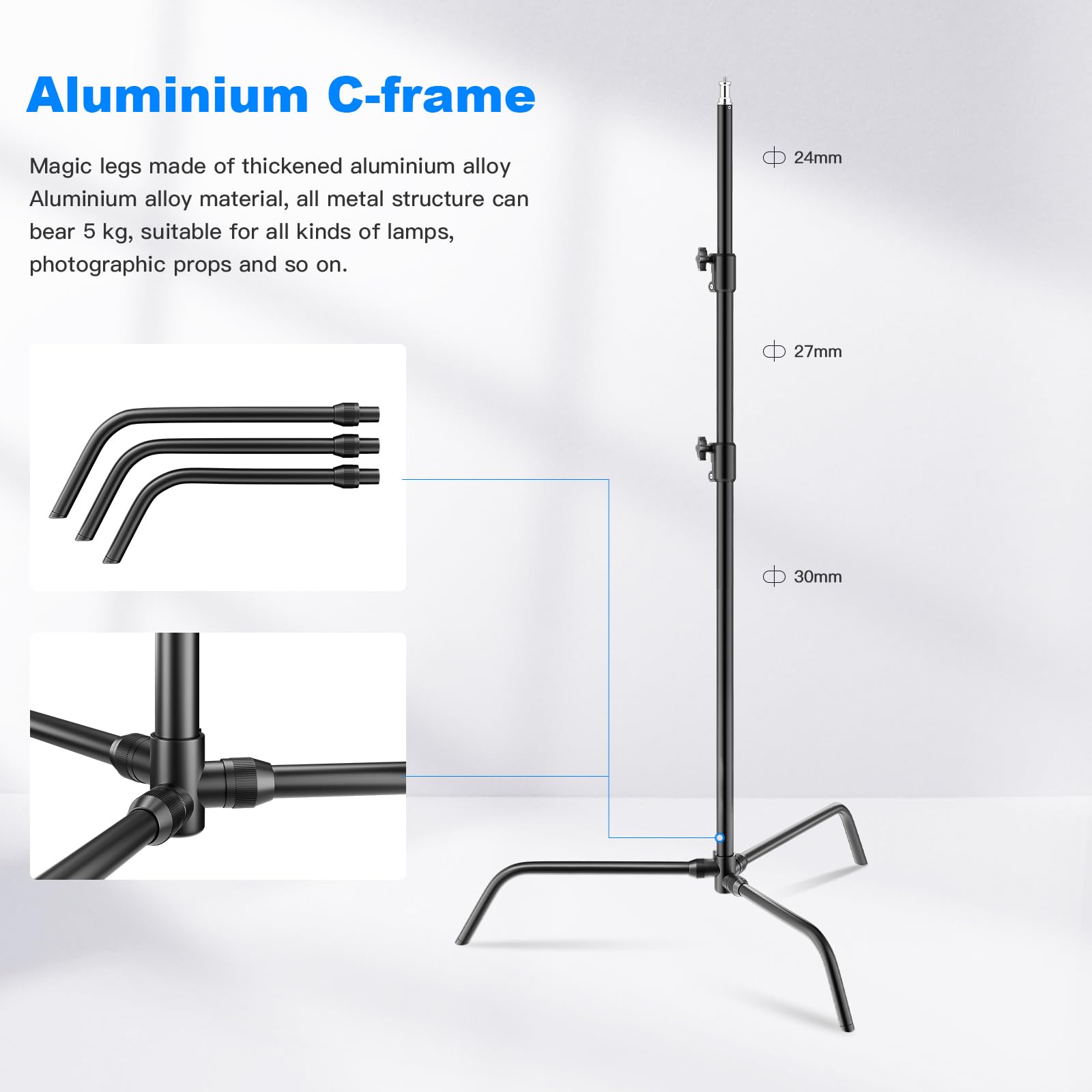 Soonpho C Stand Pro statief lichtstatief metaal draagbaar C-stand duurzaam licht robuustheid lichtstandaard maximale hoogte 7.87ft/240cm voor softbox, reflectoren, fotografie