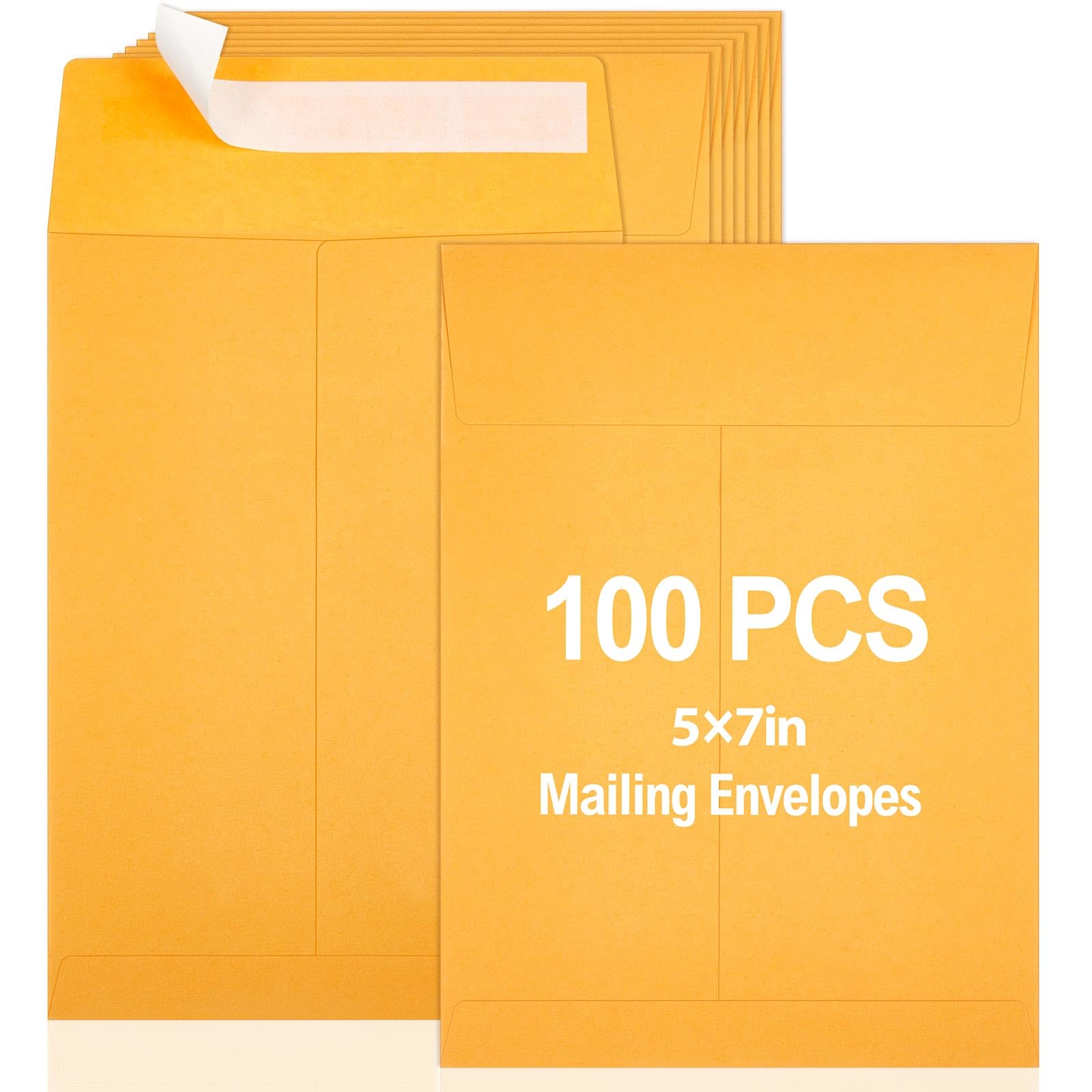 100 Pcs 5 x 7 Inch Yellow Manila Envelopes with Peel &amp; Seal Closure, Small Self Adhesive Kraft Catalog Envelopes Open End Bulk for Mailing, Storing, Invitations, Greeting Cards, School Office Business