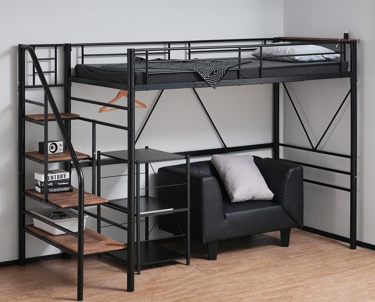 Amazon｜Chic ZONE ロフトベッド シングル パイプベッド デスク付き 省