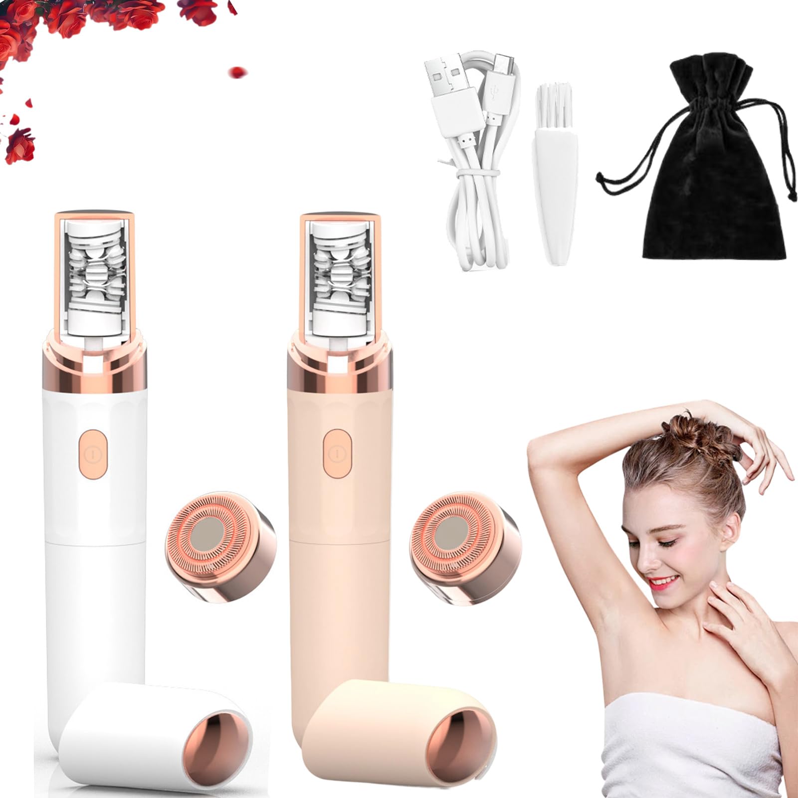 Epil Pro, Epilatore Viso, 2 in 1 Rasoio Di Sicurezza Depilazione Donna, Delicato, Preciso E Veloce per Viso, Mani E Gambe (2PCS-A)
