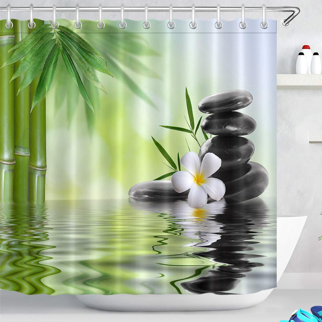 LB Spa Duschvorhang mit Haken, Schwarze Steine Orchideen Bambus Wasser  Badvorhang, 180W x180H cm, Wasserabweisend Waschbar Anti-Schimmel Polyester  Fabrik : Amazon.de: Kche, Haushalt & Wohnen