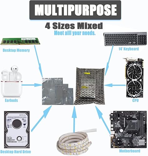 Miniatura 6 de Bolsa antiestática (40 unidades, 4 tamaños, con cierre abierto, antiestático y resellable, bolsa de protección ESD, para placa base, disco duro, 4
