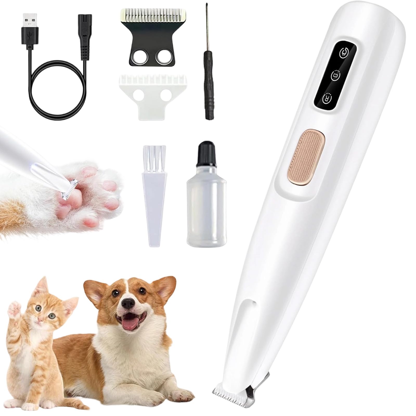 Tondeuse de Toilettage GrosMatou — Douceur & Sécurité, Tondeuse Chat Chien Silencieuse, LED Intégrée, Ne Blessera Pas Votre Chat, Rechargeable USB, Étanche (1p)