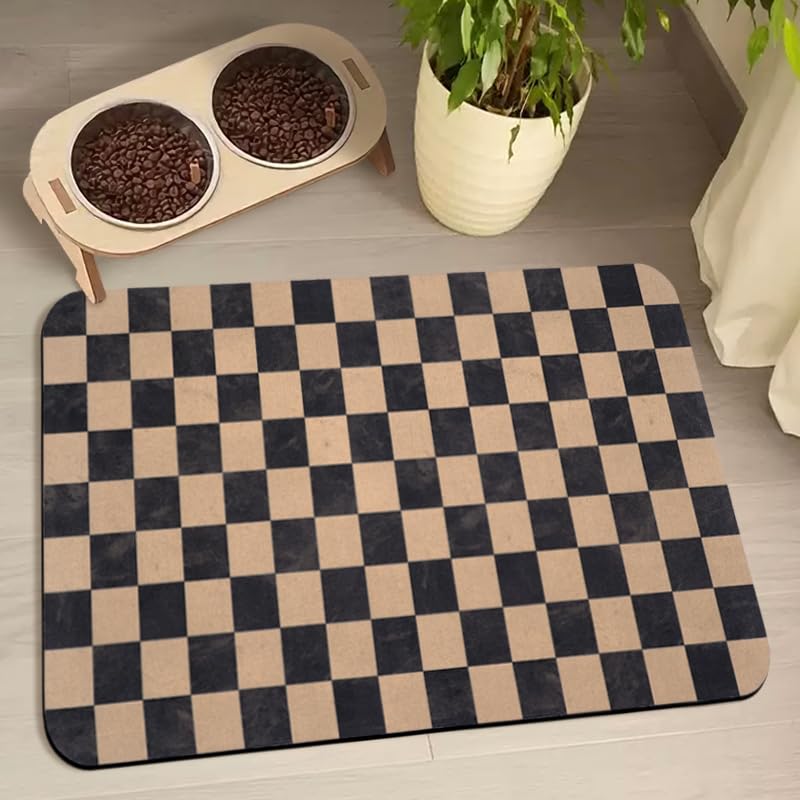 Dog Food Mats for Floors Waterproof, Pet Water Bowl Mats Pet Feeding Absorbent Placemats Plaid 16 * 24 inch — image 1