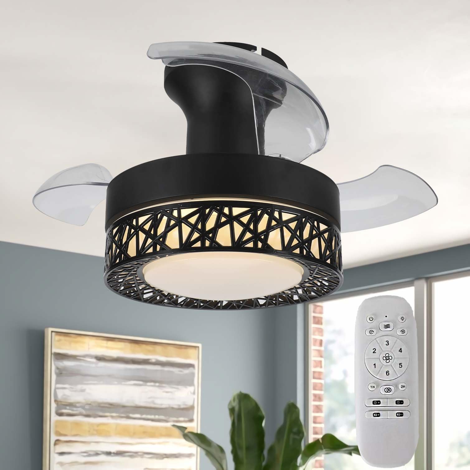 Plafoniera Con Ventilatore Da Soffitto, Reversibile 6 Velocità Ventilatore a Soffitto Con Luce,Dimmerabile Ventola Soffitto Con Luce Silenzioso Ventilatore Con Telecomando & App-D