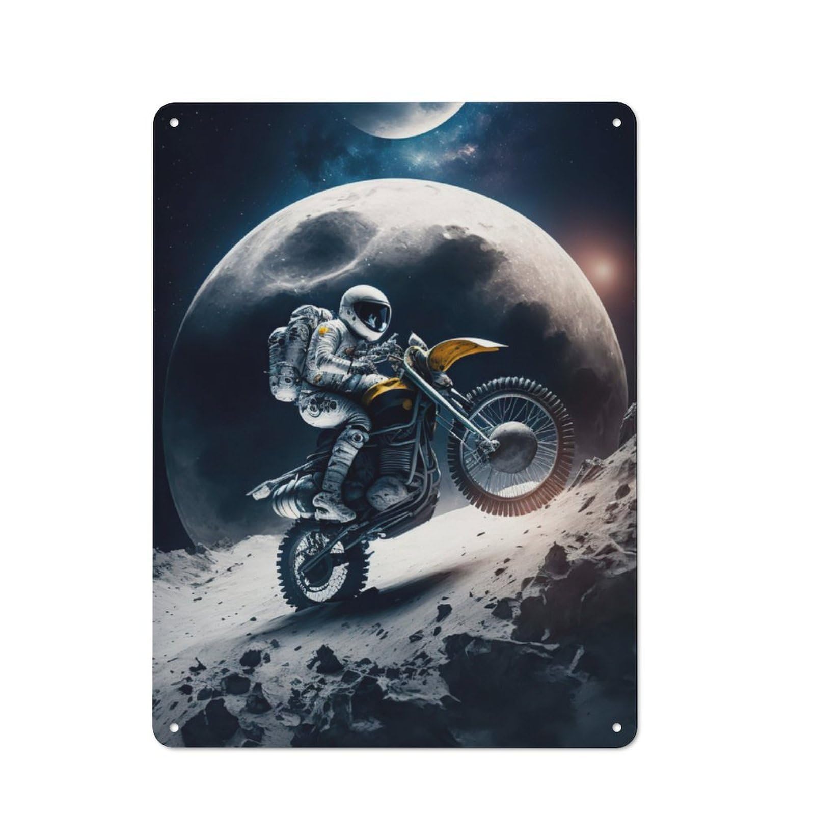 Junmoney Astronaut Riding Motorbike Rustic Tin Wall Plaque 40X30cm For Hobby Room Or Studio, A New Home Present For Creative Interior Collectors