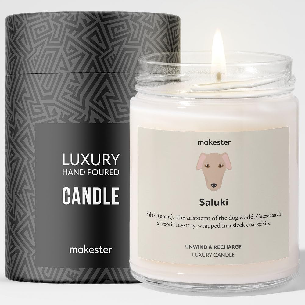 Saluki Gifts - Luxury Soy Wax Candle - Vanilla, Jasmine, Sugared Almond - Makester