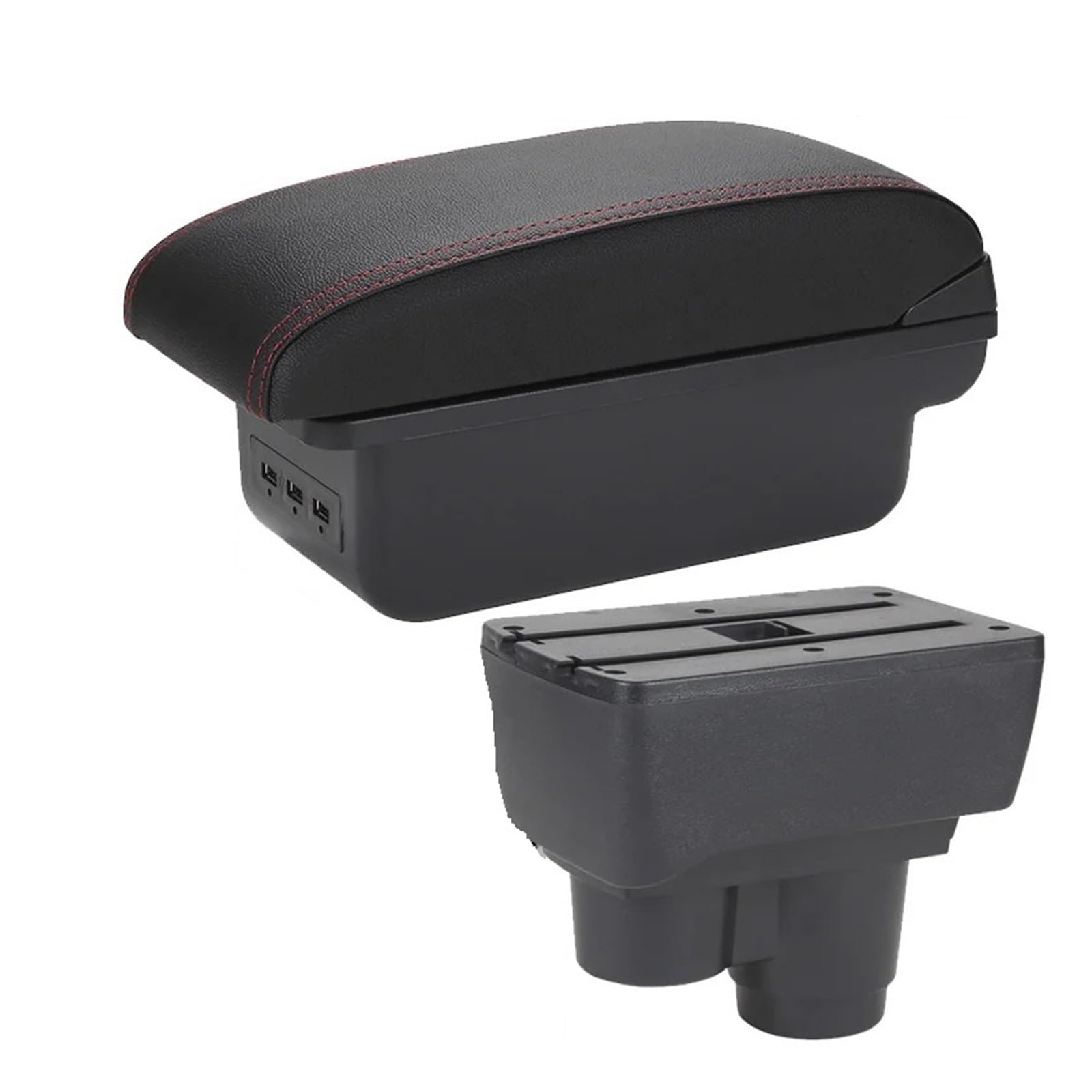 Hguvsjd Armrest Box For Dacia For Duster 2019 2020 2021 2022 2023 2024 Center Console Armrest Storage Box Decoration Accessories Car Armrests(B Black red 3USB)