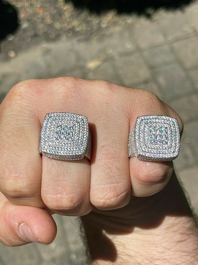 Large Real Solid 925 Sterling Silver - Mens Iced Baguette Stones Blinged Out Ring- Square Sz 7-13 - Big & Heavy4