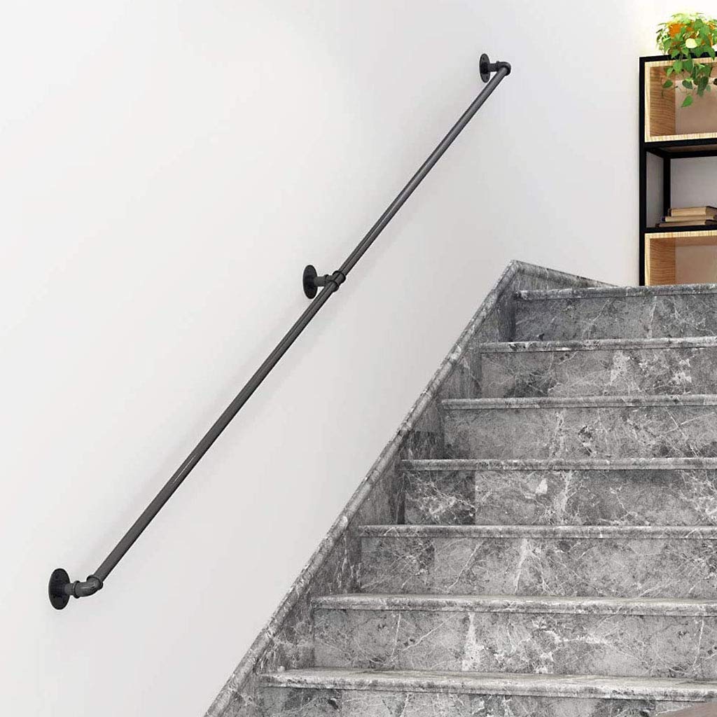 Rampe d'escalier en fer forgé noir mat de 1 à 10 pi avec coins ronds pour mur intérieur