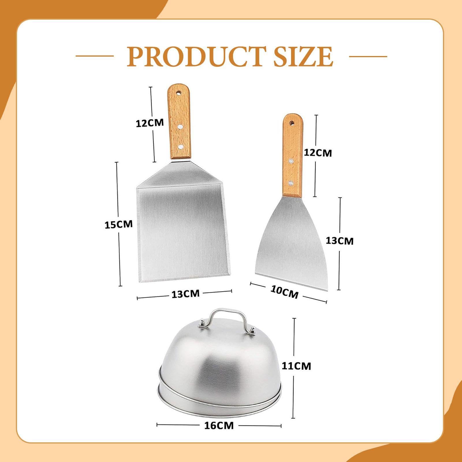 2 Stück BBQ Spatulas Turner Grillzubehör Set Edelstahl Grillwender Küchenwender mit Ergonomischem Holzgriff für Grillen Kochen Gartenparty Geschenk, 3 Stück