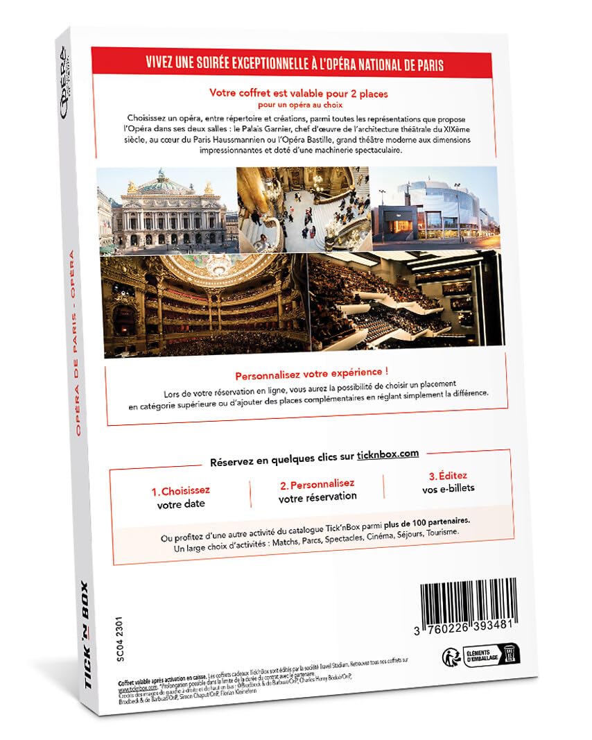 Wonderbox Connect - Coffret Cadeau - Opéra de Paris - 2 Places pour 1 opéra au Choix - Parmi Toute la Programmation du Palais Garnier ou de l'Opéra Bastille - Validité 27 Mois