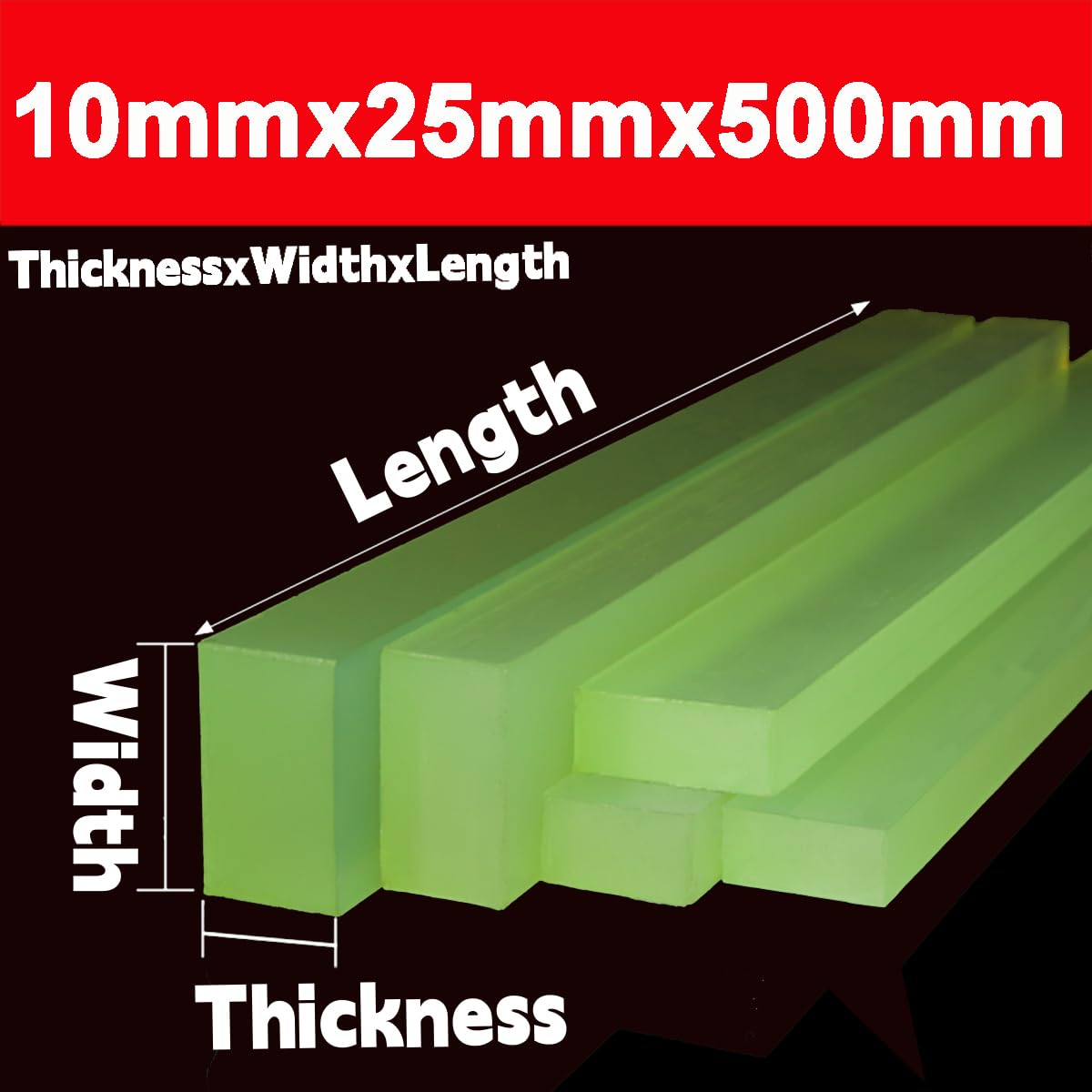 Barra Quadrata in Poliuretano PU, Barre in Gomma Elastica, Barre in PU, Resistenti All'olio, Utilizzate in Edilizia, Legno, Attrezzature Chimiche,10mmx25mmx500mm（2pcs）