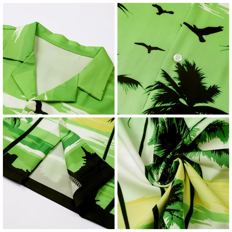 Image of Cromoncent Boy and Men Hawaiian Outfits Short Sleeve Shirts and Shorts Hawaiian Suits Beach Tropical 2 Pcs Vacation Sets