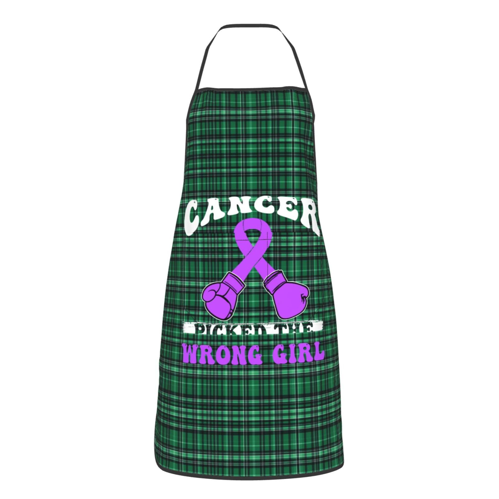 nopicsn Cancer Picked The Wrong Girl Alzheimers Apron for cooking with Pockets Women Men Kitchen Chef Funny Aprons