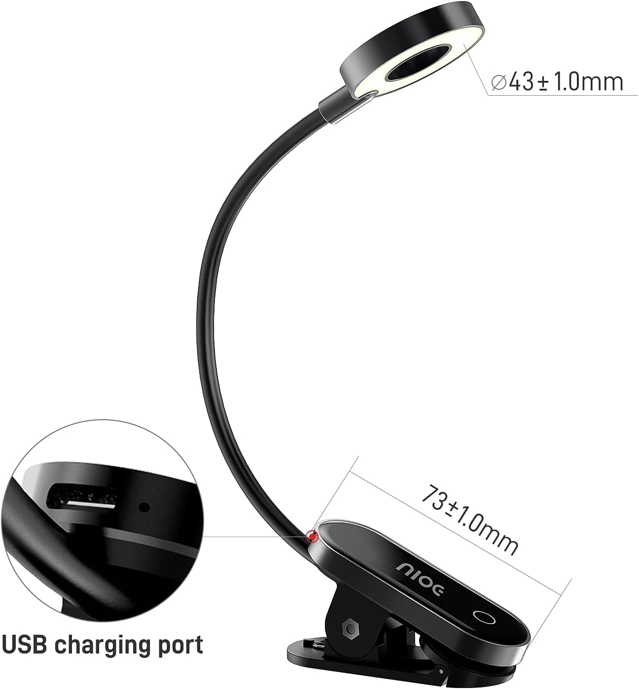 Rechargeable Book Light for Reading in Bed, Nioe LED Reading Light with Stepless Brightness & 3 Color Temperature, Easy Clip On Reading Lamp for Reading at Night in Bed for Bookworms, Kids, Students - - 