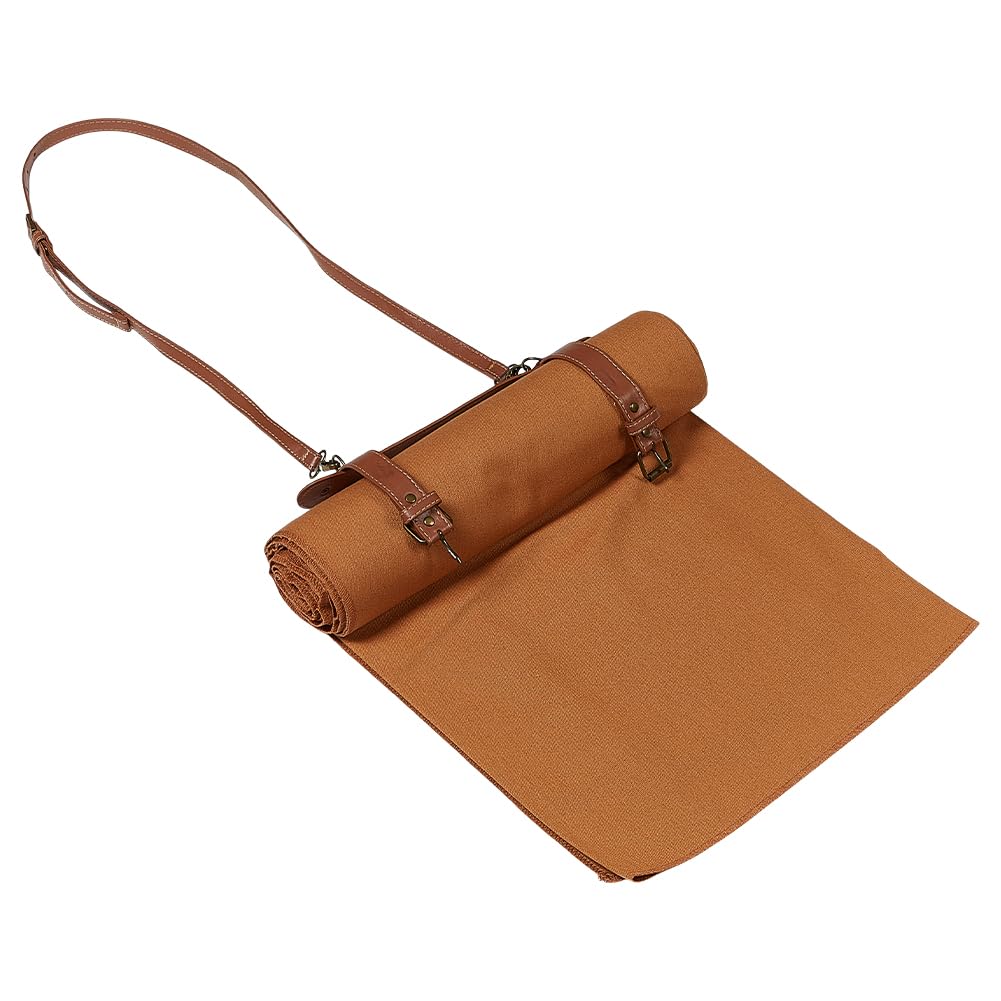 UNICRAFTALE Couverture de Pique Nique Imperméable Extra Large Camel avec Ceinture en Cuir PU Tapis de Plage Pliable pour Camping Parc Herbe Fournitures Environ 2x1.5m