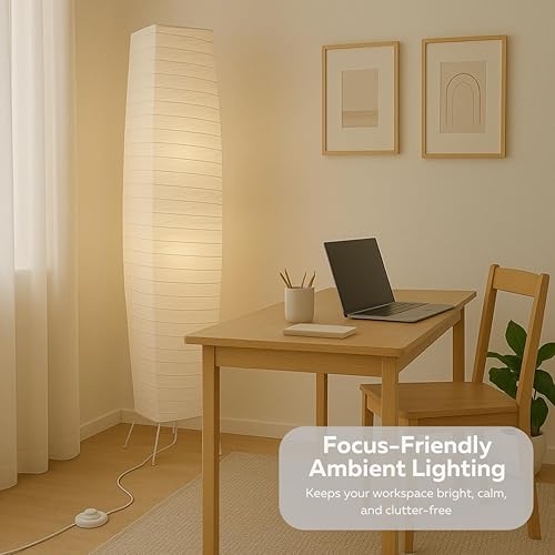 Miniatura 5 de LIGHTACCENTS Lámpara de pie de papel de arroz de 50" Lámpara de pie japonesa moderna con base cromada, pantalla blanca, interruptor de pedal