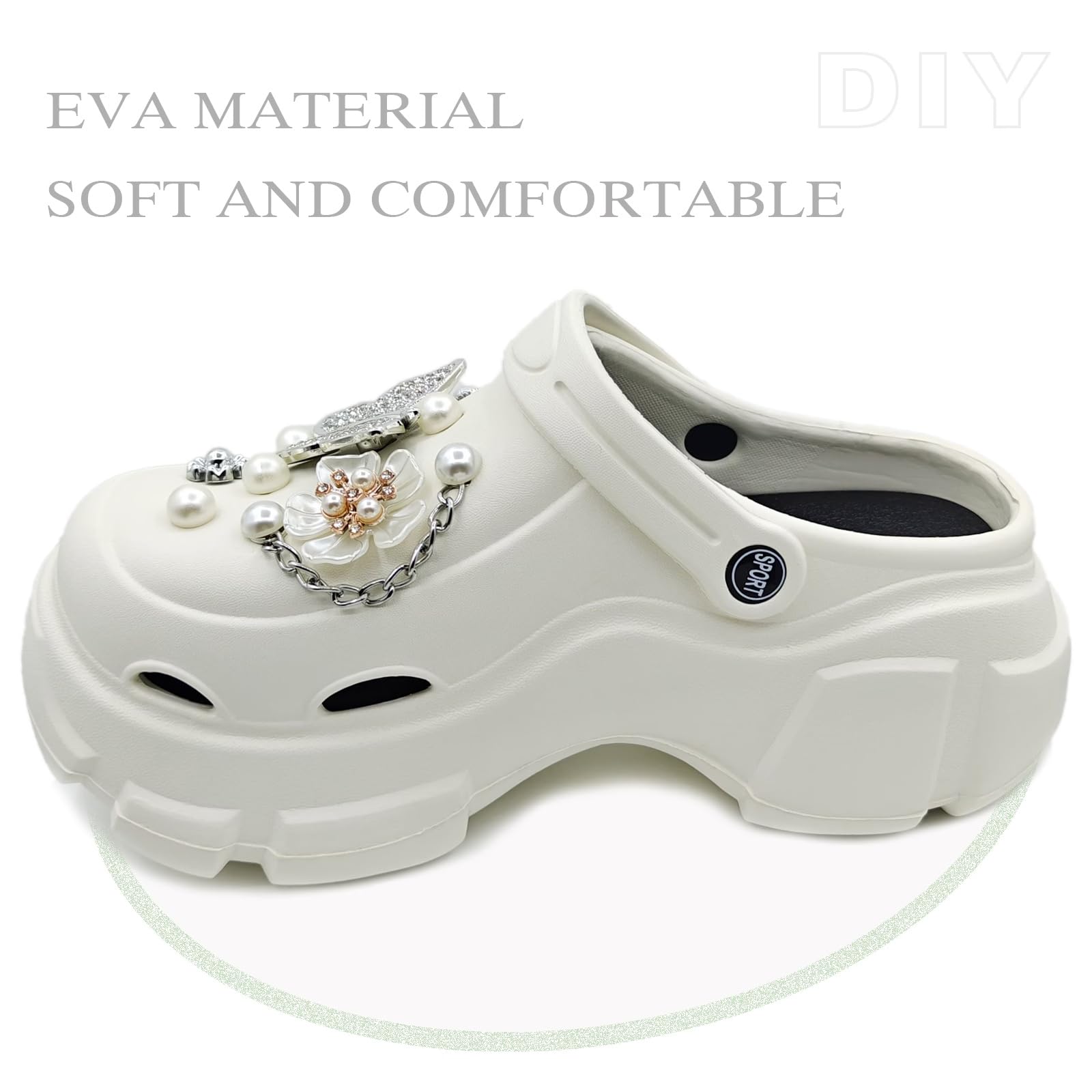 Solaud Donna Piattaforma Zoccoli Moda Accessori Decorativi Morbidi Comodi Leggeri Antiscivolo Spessa Aumentano l'altezza Modello Slip-on Spiaggia Piscina Giardino Sandali