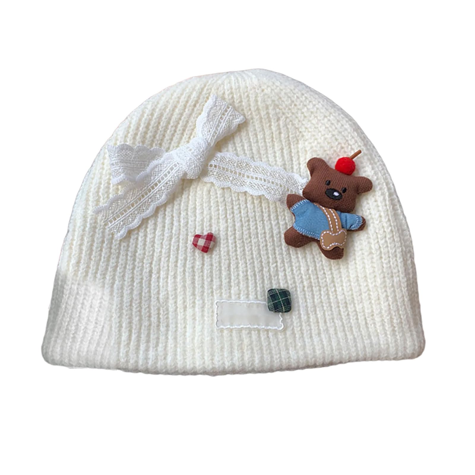 MICFENY Women's Bowknot Knitted Hat Vintage Styles Hats Bear Ears Shape Hat Stylish Headwear for Winter Fashion