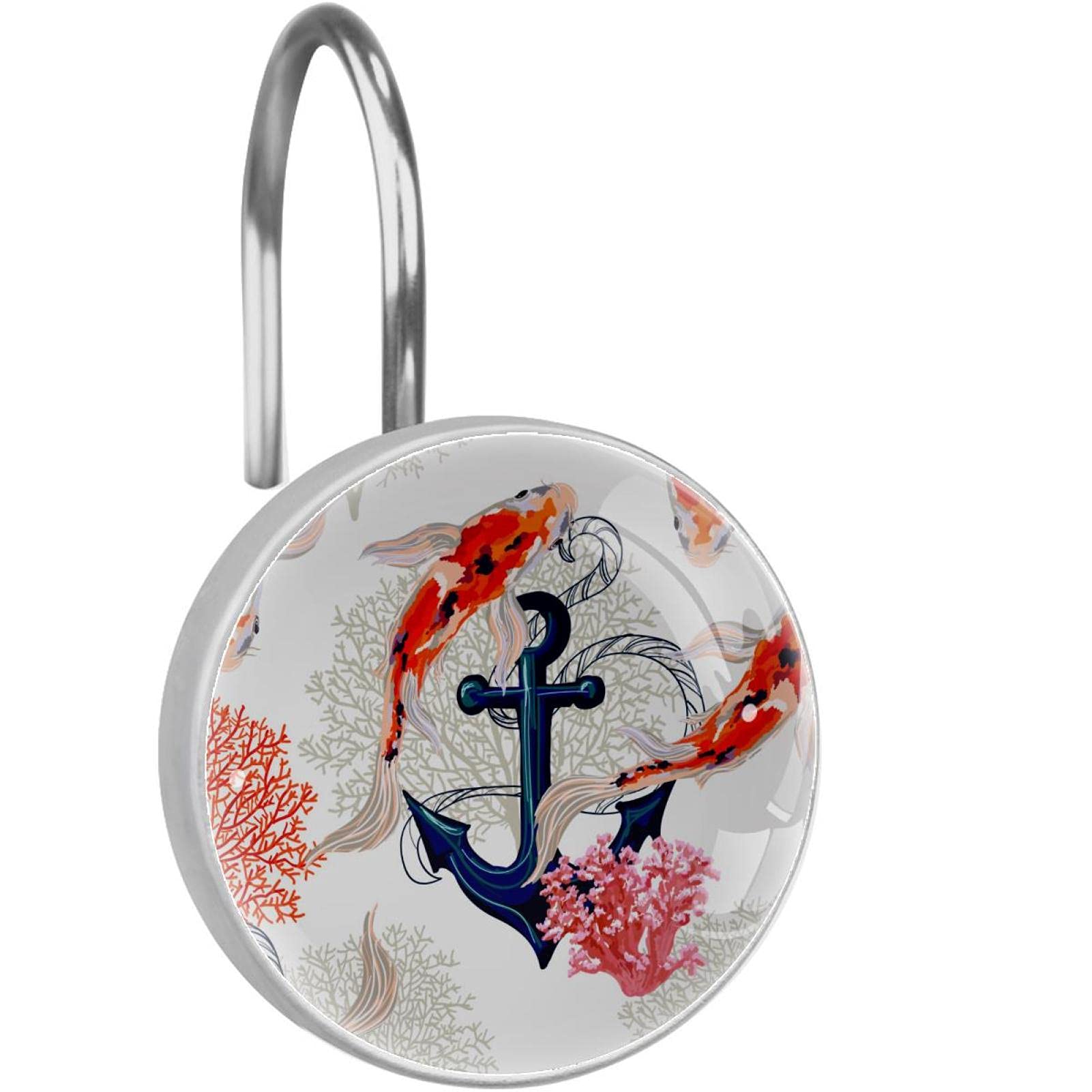 Crochets pour rideau de douche en acier inoxydable durable motif carpe marine