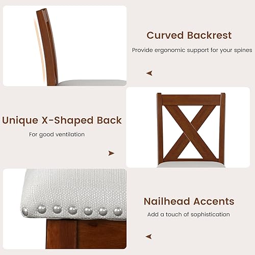 Miniatura 4 de Giantex Juego de 2 sillas de comedor de madera, sillas de comedor de madera con patas de madera de acacia maciza, cojines de asiento acolchados de