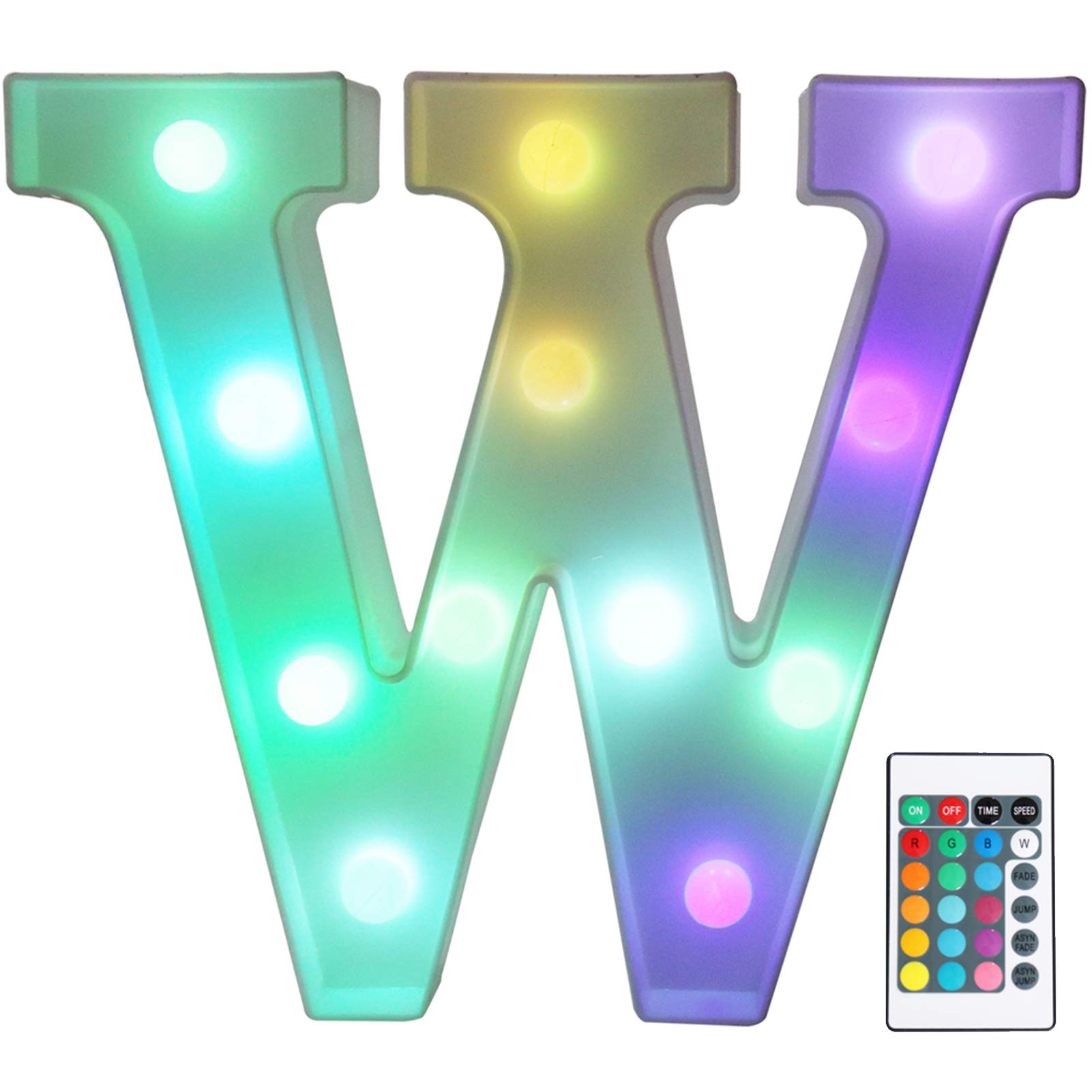 PooqlaColorful LED Marquee Letter Lights with Remote - Light Up Marquee Signs - Party Bar Letters with Lights Decorations for The Home - Multicolor W