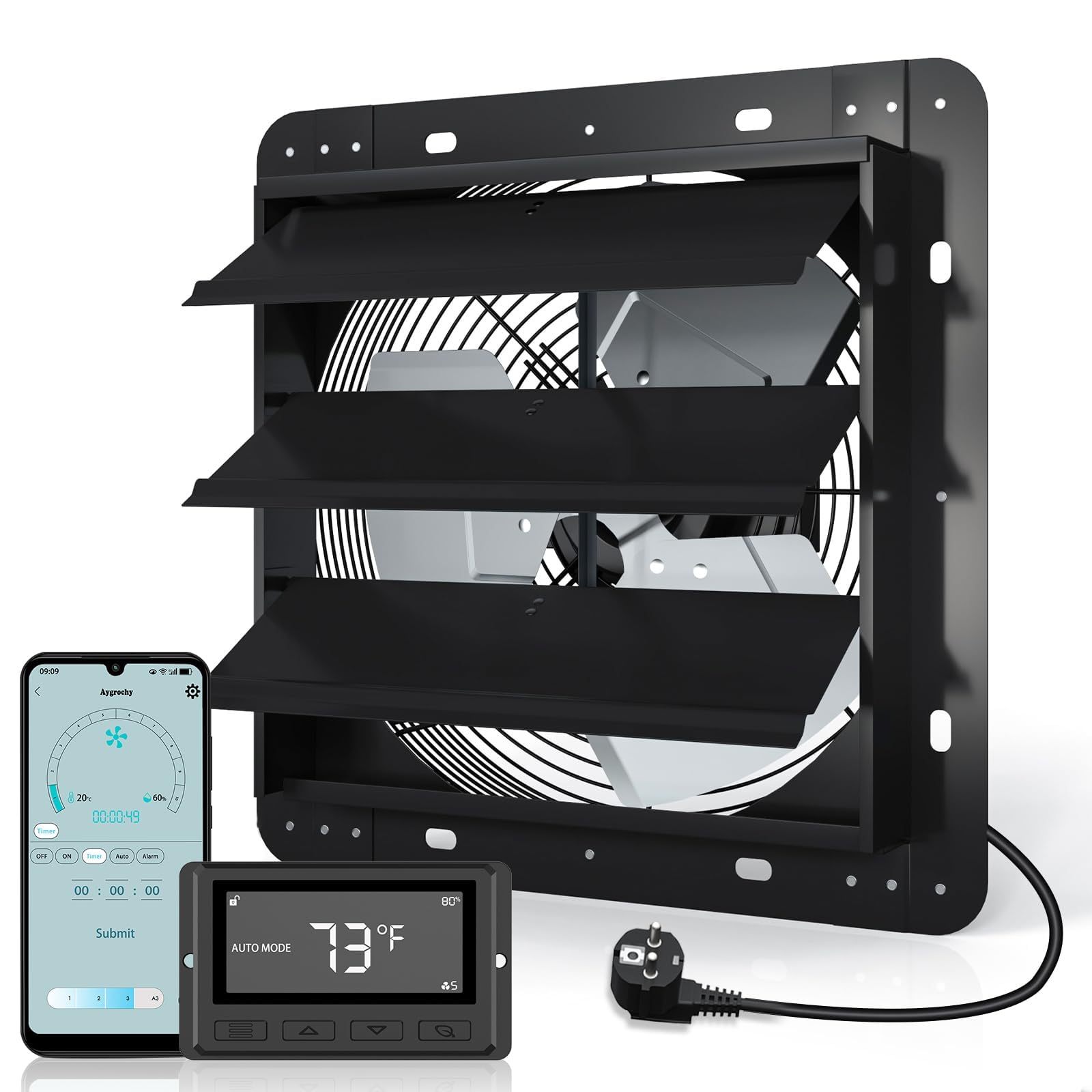 Aygrochy 300mm Industrielle abluftventilator 40W mit wifi app, Drehstrom EC Motor Wandventilator 1630 m³/h, Belüftung und Kühlung für Gewächshäuser, Garagen Loft und Küche.