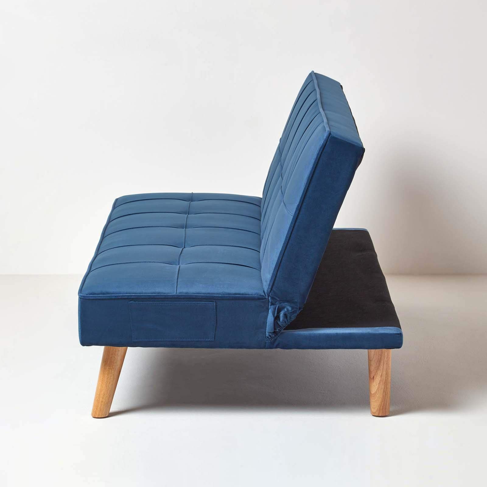 Homescapes Velvet Sofa Bed Navy Blue 3 Seater Sofa Click Clack Bed
