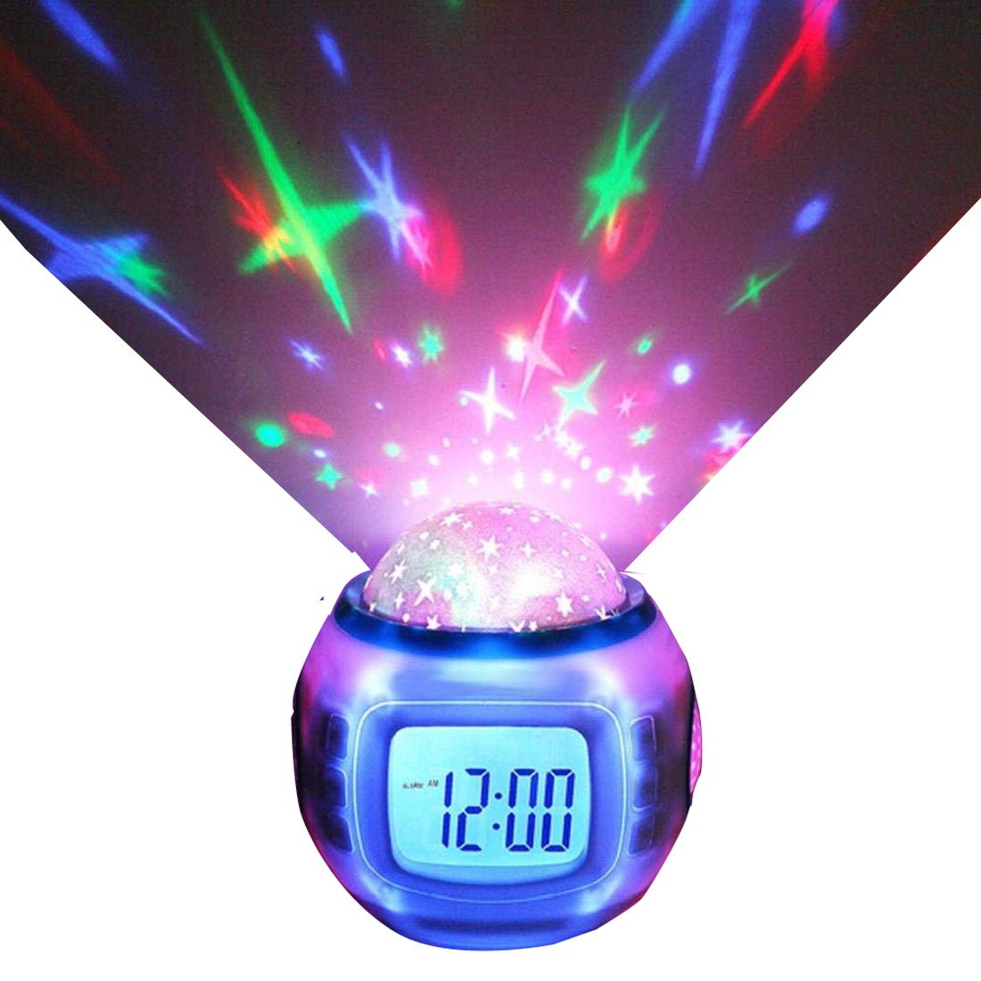 Sisdecor Star Projection LED Alarm Clock Color Change with Thermometer Music Timer Calendar for Children Toddlers Boys Girls