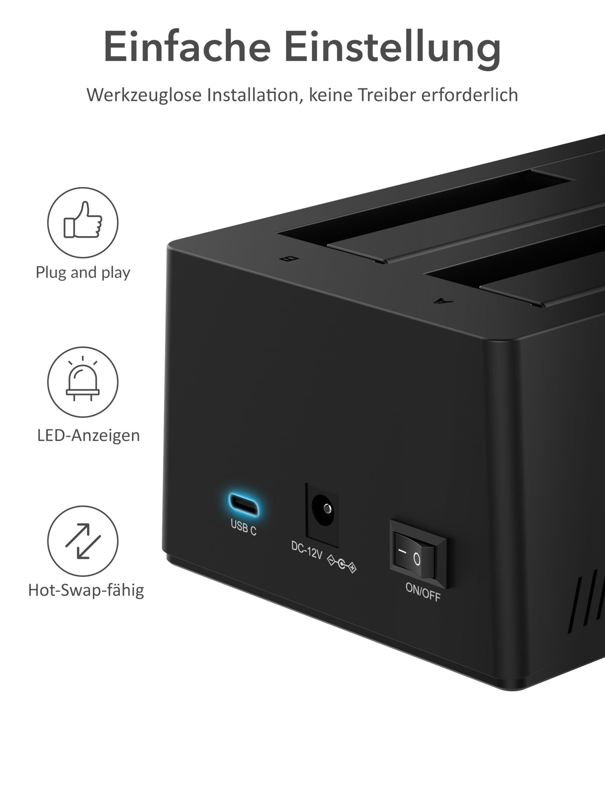 SABRENT 2 Bay USB C Festplatten Dockingstation - 2,5 3,5 Zoll SATA SSD HDD Docking Station 5Gbps - Dock mit Offline Festplatte Klonen [Werkzeuglose Installation] (EC-CH2B)