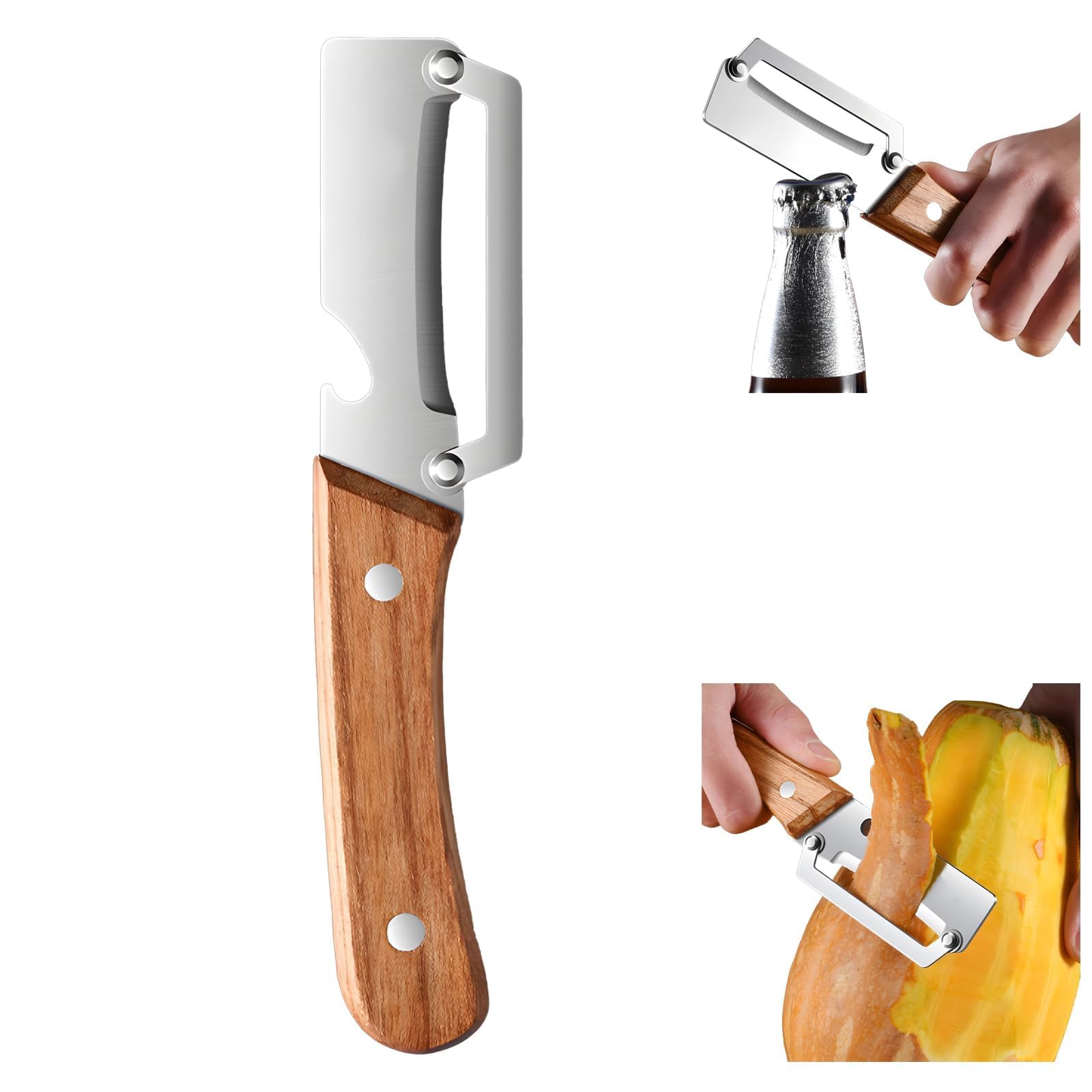 2 in 1 Multi-Function Vegetable Peeler with Ultra Sharp Stainless Steel Blade and Ergonomic Wooden Handle Effortlessly Peel Potatoes Apples Carrots and Opening (1PCS) - 1