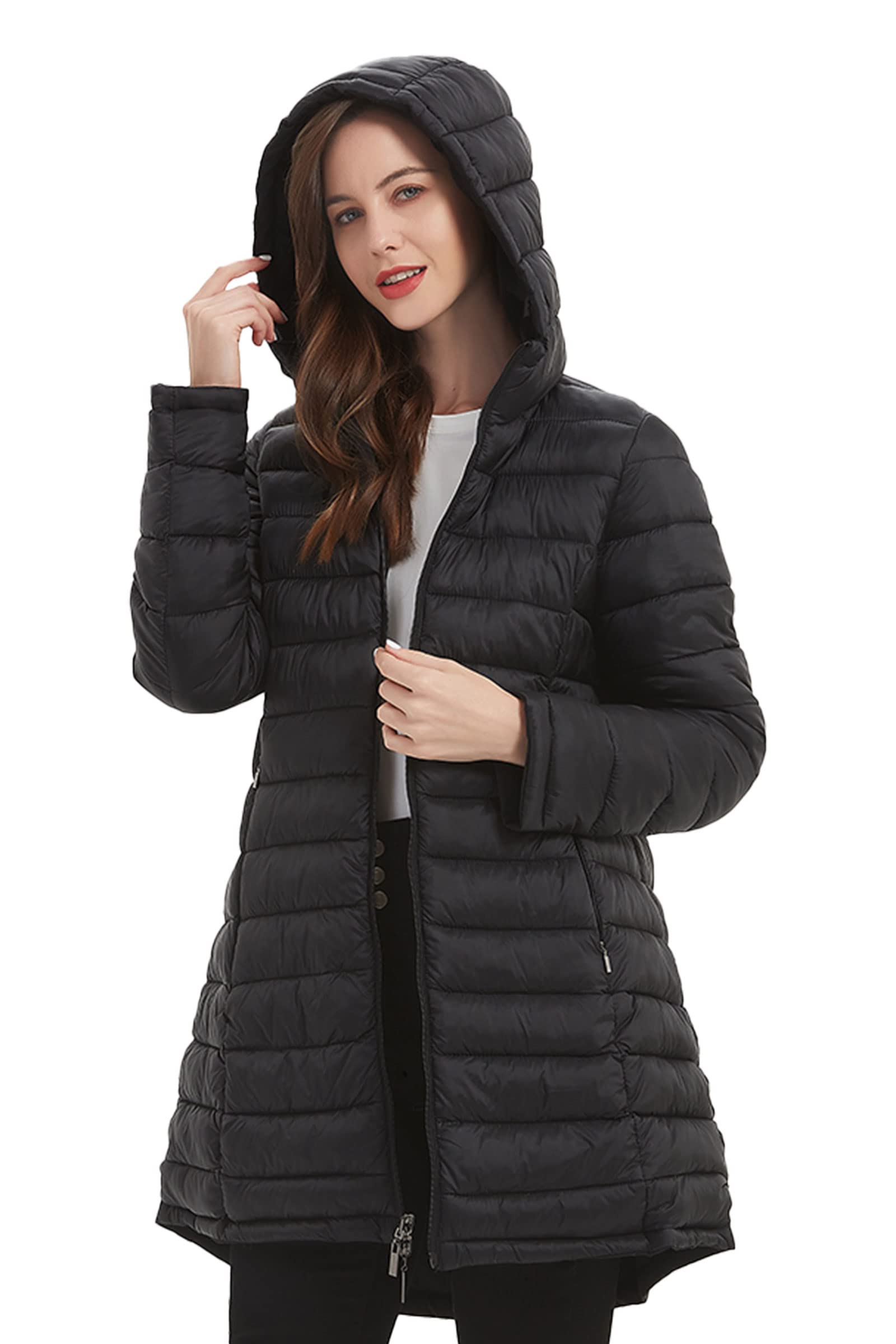 Giolshon Donna Puffer Giacca Reversibile Vestiti Invernali Caldo Trapuntato Leggero Lungo Cappotto a Bolle Imbottito con Cappuccio