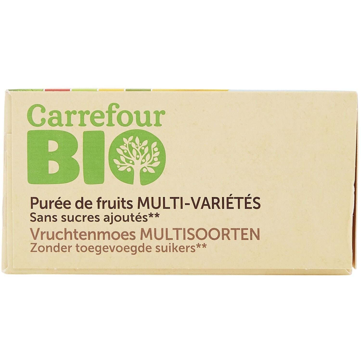 Des desserts fruités sans sucres ajoutés pour les enfants avec CARREFOUR BIO, format box de 12x90g aux saveurs pomme, banane, poire et fraise - Lot de 3