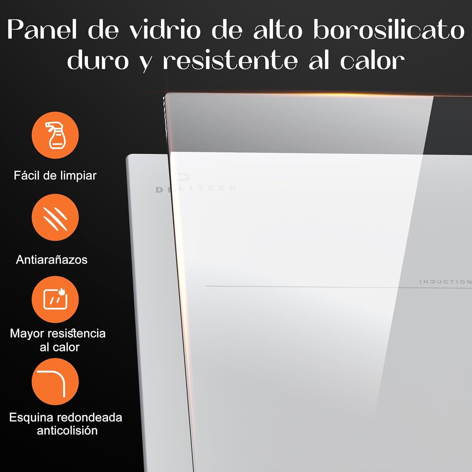 Placa de Inducción 4 Fuegos Blanco DELITEER, Empotrable, 60 cm | Vitrocerámica Blanca, Control Táctil, Bloqueo de Seguridad, Temporizador, 220 V ~ 240 V, 3500 W, con Enchufe